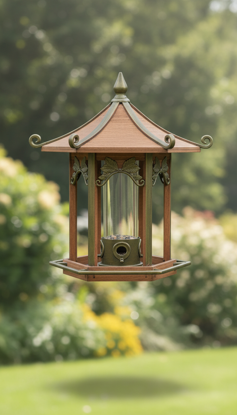 Elegant Bird Feeder in Saddle Brown and Olive Green