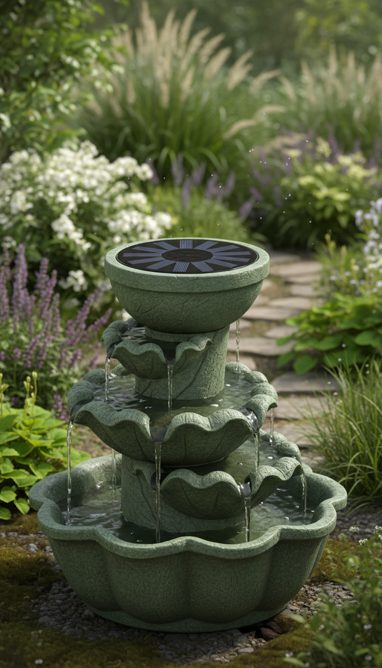 Solar-Powered Leaf Green Garden Fountain