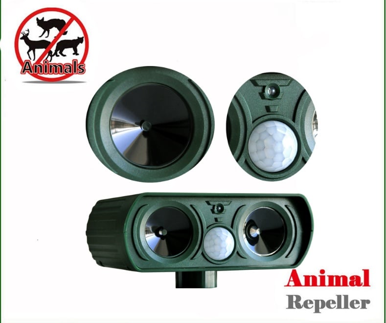 Solar Ultrasonic Animal Repellent - Portable, 26 ft Range