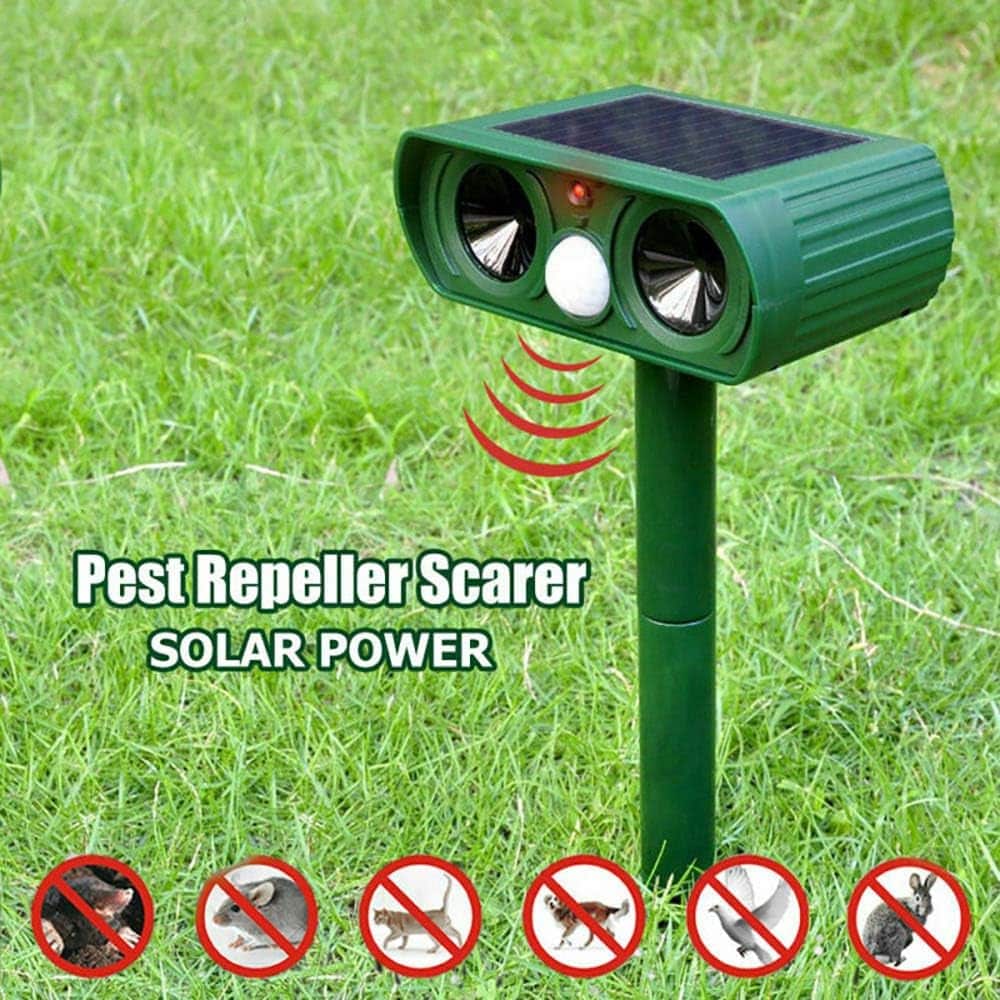 Solar Ultrasonic Animal Repellent - Portable, 26 ft Range