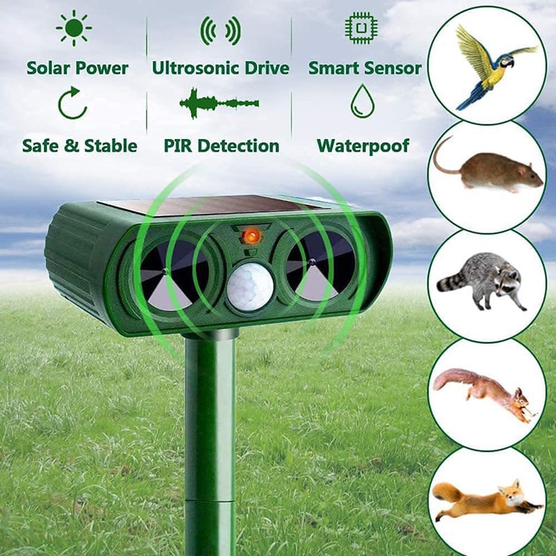 Solar Ultrasonic Animal Repellent - Portable, 26 ft Range