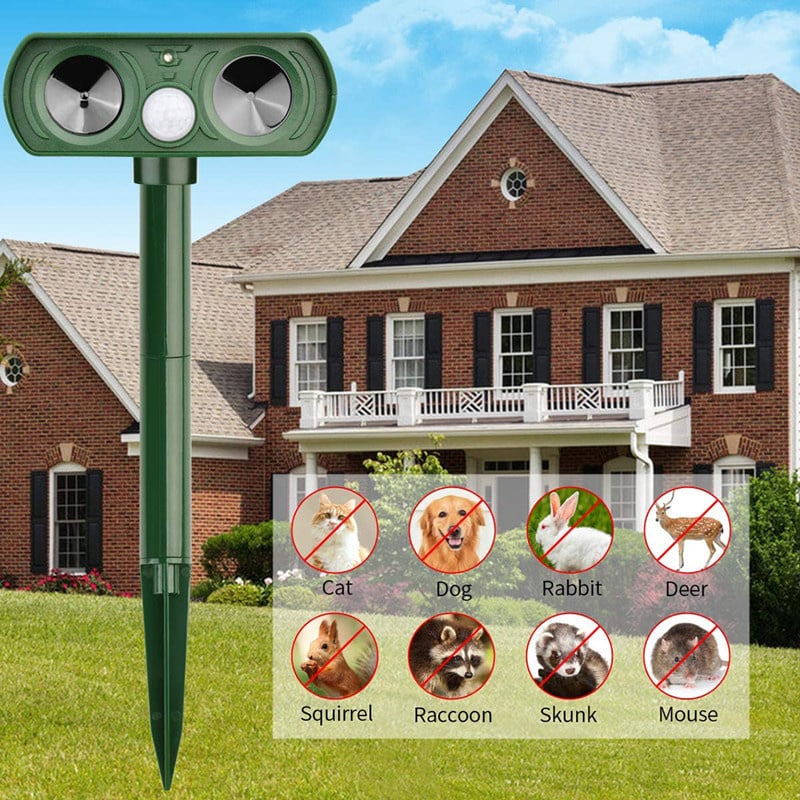 Solar Ultrasonic Animal Repellent - Portable, 26 ft Range