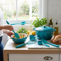 Turquesa Teal Kitchen Supplies in use in a lifestyle kitchen setting