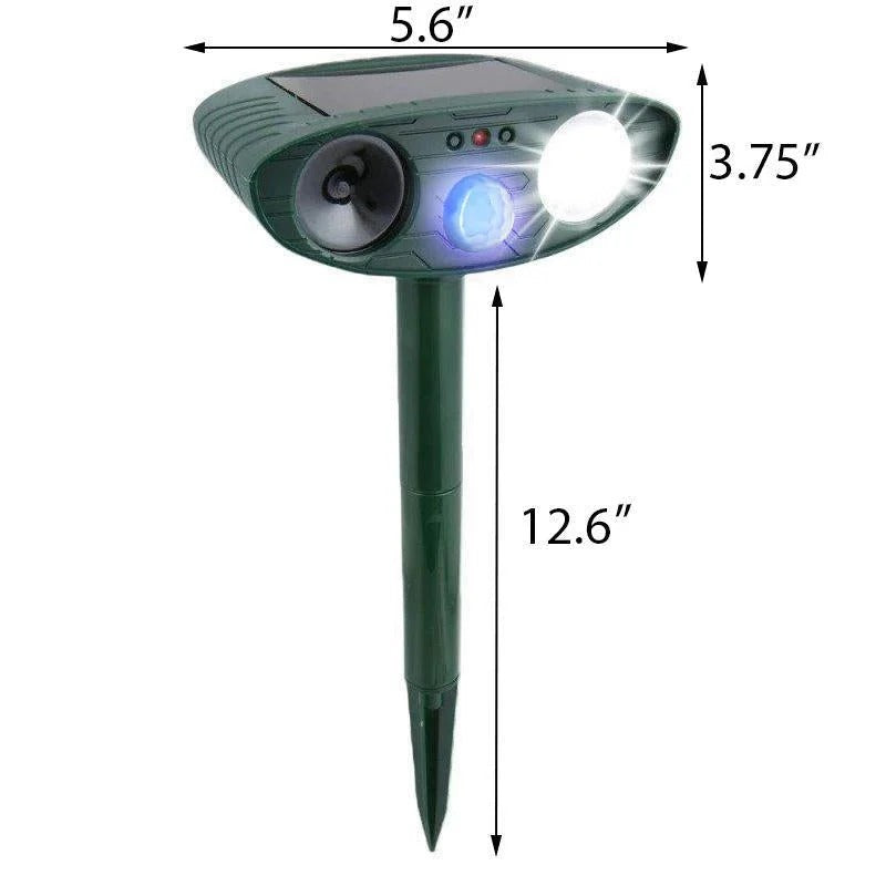 Solar Ultrasonic Animal Repellent - Stake Mount, 30 ft Range