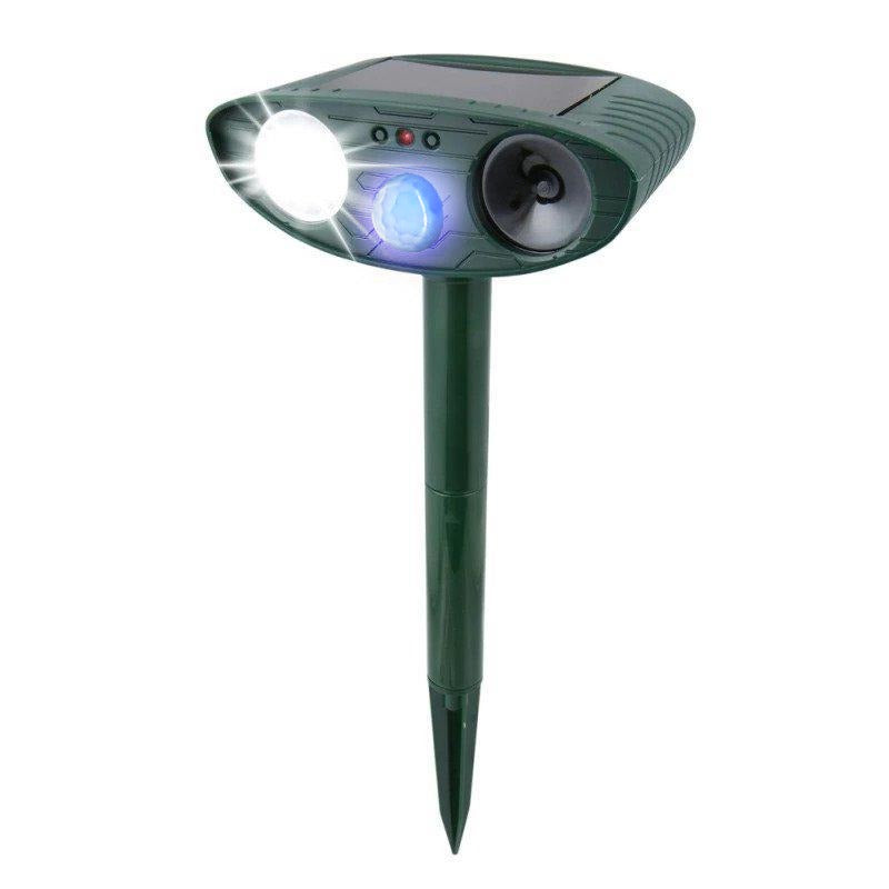 Solar Ultrasonic Animal Repellent - Stake Mount, 30 ft Range